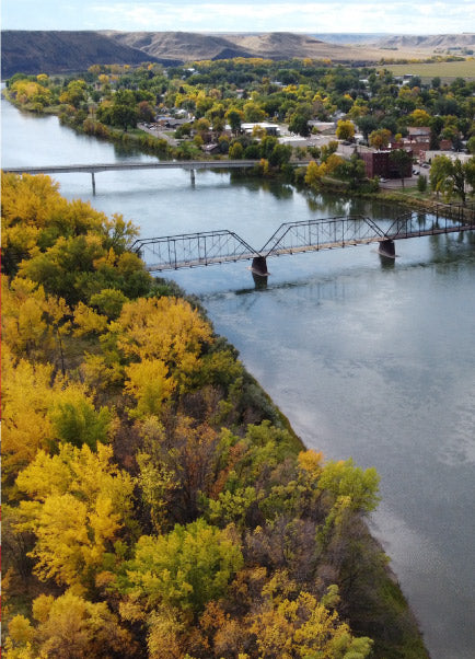 An overview image of the Missouri River in Fort Benton, Montana.